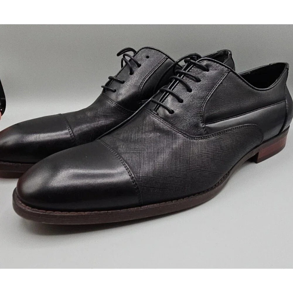 Steve Madden Proctor Leather Oxford Dress Shoes Lace Up Cap Toe Black Mens 11.5